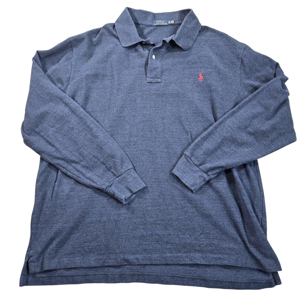 Polo Ralph Lauren Polo Shirt Mens Big 2X Blue Long Sleeve Cotton Logo Pony